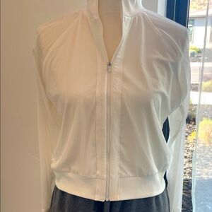 ZYIA Active Updated Bomber Jacket with sheer striped sleeves. Full zip.Gorgeous!